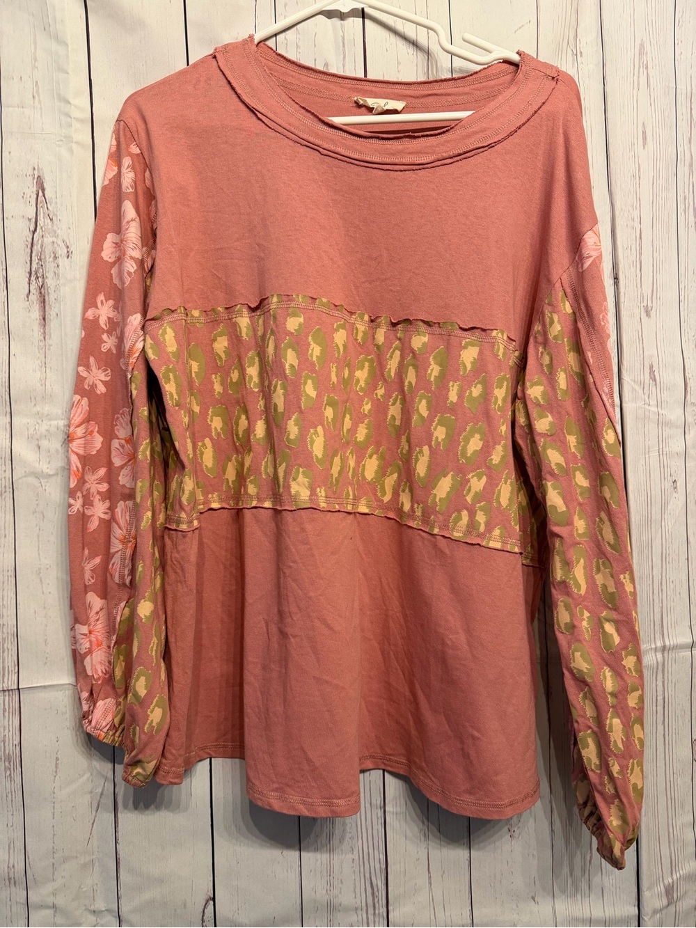 Mixed-Print Dusty Rose Long Sleeve Tee